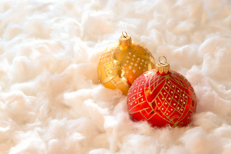 New Year and Christmas composition: fir tree balls in the waddingの写真素材