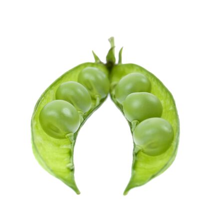 a pea green is in a pod on a white backgroundの写真素材