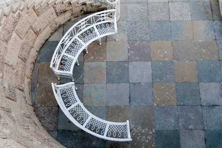 iron bench,in a semicircle top viewの写真素材