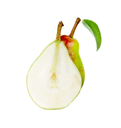 pear and half a sheet isolatedの写真素材