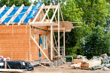 construction of a wooden houseのeditorial素材