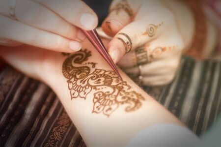 process of drawing, mehendi on hand with effectの写真素材