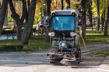 sidewalk cleaning machine in the park
