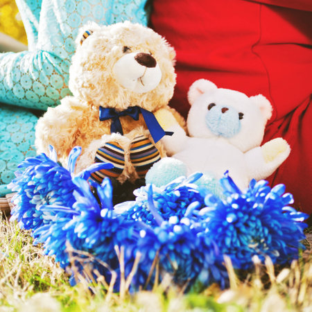 The guy gives a girl bear on Valentineの写真素材