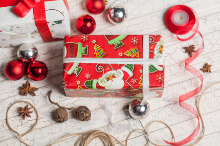 preparing gifts for the new year on white backgroundの写真素材