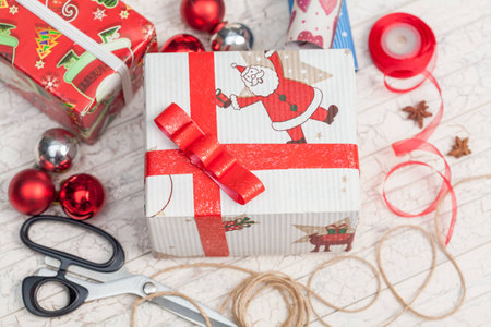 preparing gifts for the new year on white backgroundの写真素材