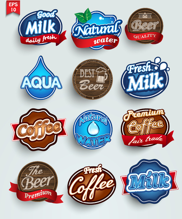 Set of stickers of different drinks . Vectorのイラスト素材