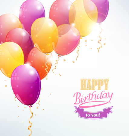 vector balloons background with party streamers and beautiful confetti and the inscription Happy birthday to youのイラスト素材