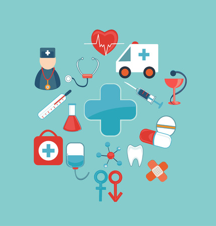Medical mobile UI applications graphic user interface flat icons set. Medical concept. Flat design vector illustration.のイラスト素材