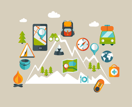 Hicking and outdoor infographic, icons and signs.のイラスト素材