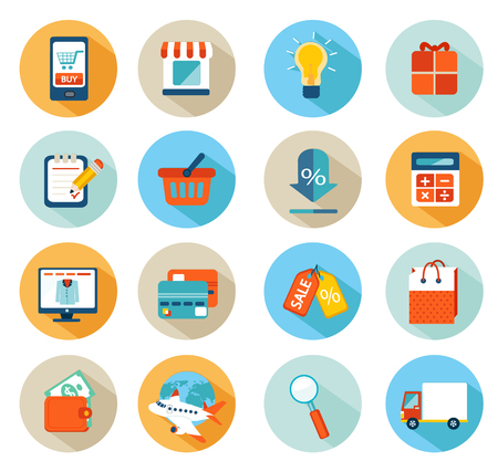 Set of flat design concept icons for online shopping.のイラスト素材