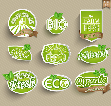 Natural organic product labels, emblems and badges. Set of design elements.のイラスト素材