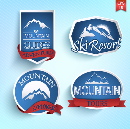 Mountain icons set. Climbing and Ski Resort labels collection. Vector.のイラスト素材
