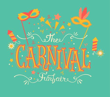 Carnival funfair and fireworks vector. Typographical design poster.のイラスト素材