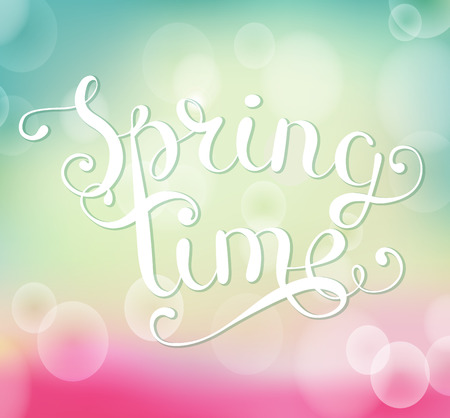 On bokeh background inscription of spring time.のイラスト素材