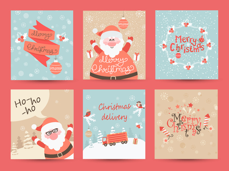 Christmas Greeting Cards set. Merry Christmas lettering. Vector illustration.のイラスト素材