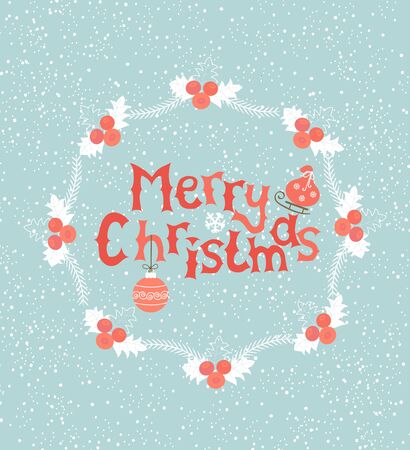 Christmas Greeting Card. Merry Christmas inscription inside frame. Vector illustration.のイラスト素材