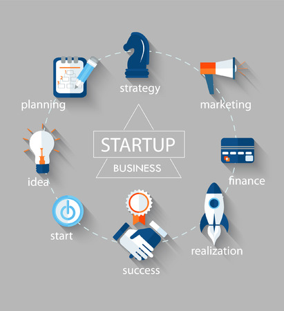Vector business concept - start up infographic design elements in flat style.のイラスト素材