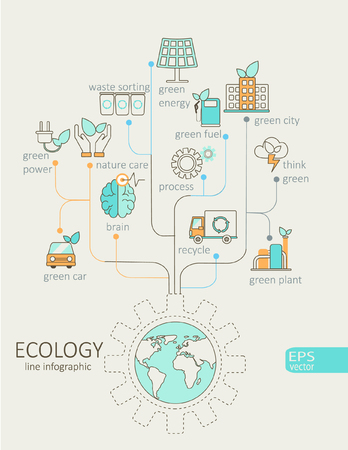 Flat linear Infographic Eco concept. Tree with earth outline concept.Vector Illustration.のイラスト素材