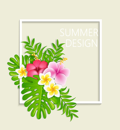 Summer frame with tropical flowers, vector illustration.のイラスト素材