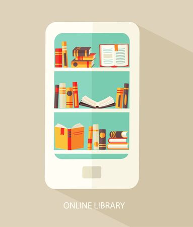 Flat design vector illustration concept for digital library, online book store, e-reading, vector.のイラスト素材