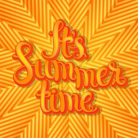 Summer geometric background with hand made lettering. Summer typography design, vector illustration.のイラスト素材