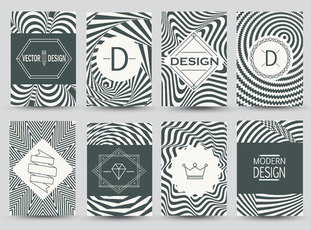 Set of monochrome flyer pages. Business Signs and Logos, Identity Elements and Labels, Badges and Frames, backgrounds.のイラスト素材