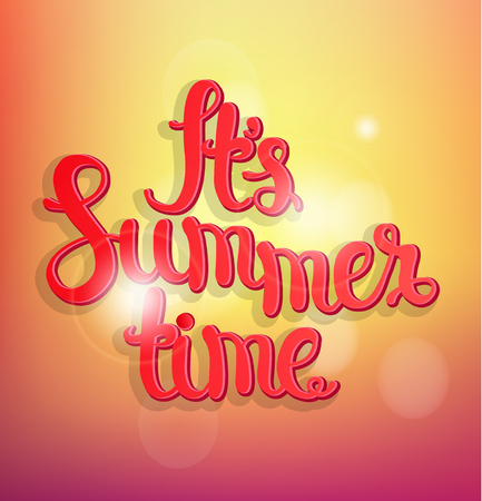 Summer bokeh background with hand made calligraphic inscription. Summer typography design, vector illustration.のイラスト素材