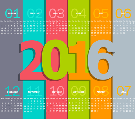 Simple 2016 Calendar. Months, made in the paper style with shadows, vector illustration.のイラスト素材