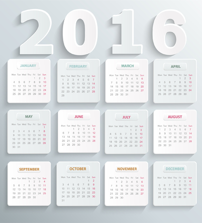 Modern calendar 2016 in a paper official style. Vector illustration.のイラスト素材