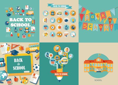 Flat design vector illustration concepts of education. Concepts for web banners and printed materials. Abstract tree with pencil icons of education and science. Vector Illustration, eps10.のイラスト素材