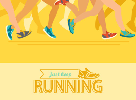 Summer running marathon, abstract and colorful  poster, people run, illustration.のイラスト素材