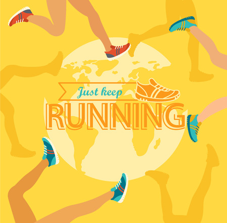 Summer running marathon, people run illustration.のイラスト素材