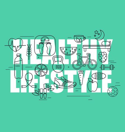 Healthy lifestyle concept in line design.のイラスト素材
