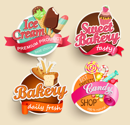 Food Label or Sticker - bakery, ice cream, candy, sweet bakery - Design Template.のイラスト素材