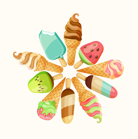 Set of tasty ice cream isolated on white background illustration.のイラスト素材