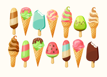Ice cream collection of 14 items illustration.の写真素材