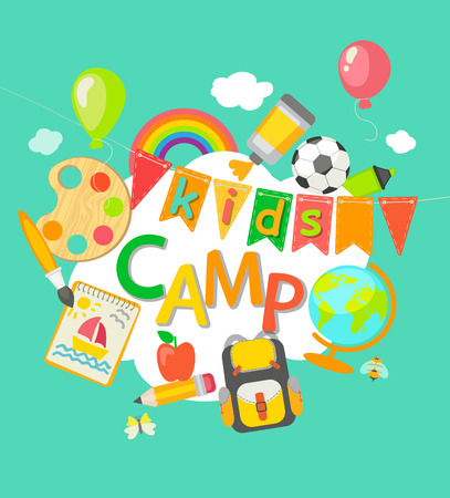 Themed Summer Camp poster in flat style illustration.のイラスト素材
