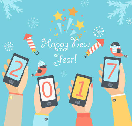 Xmas and New Year holidays design. Flat vector illustration. Concept for mobile apps. Vector illustration.のイラスト素材