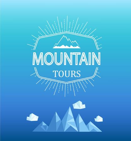 Vector mountain emblem in outline style. Geometric mountain and clouds in polygon style.のイラスト素材