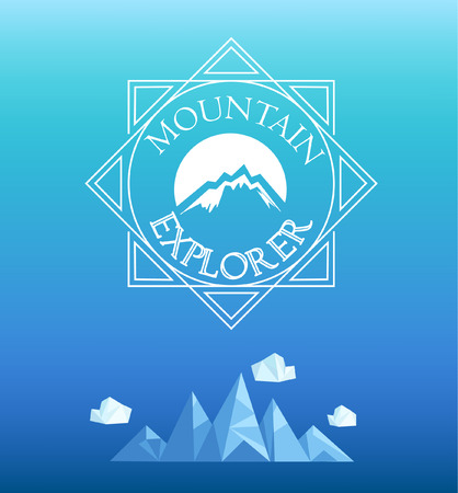 Vector mountain emblem. Geometric crystal mountain and clouds.のイラスト素材