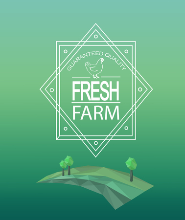 Vector farm fresh logotype in outline style. Geometric crystal farmer field and trees in polygon style.のイラスト素材