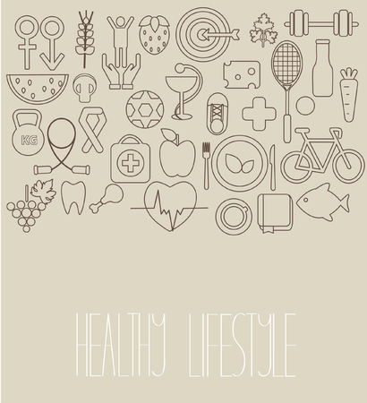 Healthy lifestyle concept in line style. Vector illustration.のイラスト素材