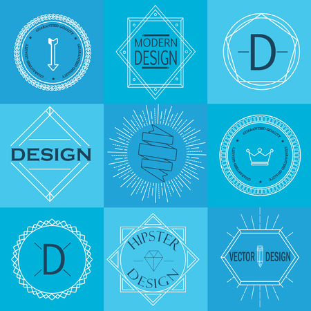 Set of Retro Vintage Insignias and Logotypes in outline style. Business Signs, Logos, Identity Elements, Labels, Badges, Frames and Other Design Elements.のイラスト素材
