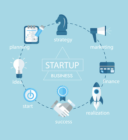 Vector business concept - start up infographic design elements in flat style.のイラスト素材