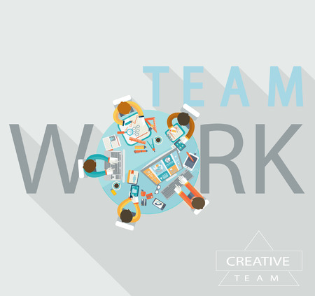 Business meeting, teamwork, brainstorming in flat style.のイラスト素材