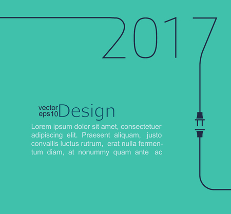 2017. New Year. Abstract line vector illustration with wire plug and socket. Concept of connection, new business, start up.のイラスト素材