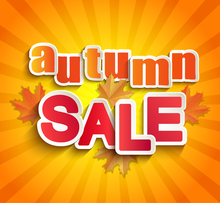 Autumn sale lettering with autumn leaves on a vintage background. Abstract vector illustration .のイラスト素材