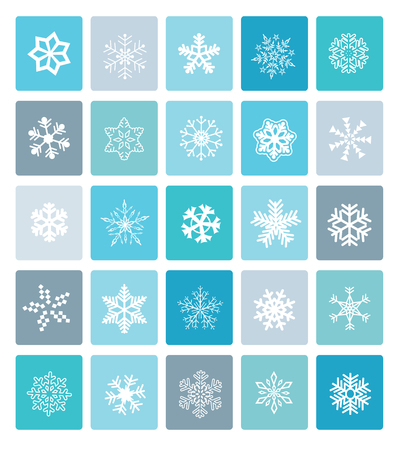 Set of christmas snowflakes icons in flat style, vector.のイラスト素材