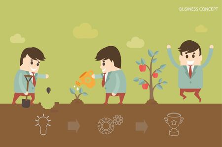 Vector business concept - start up infographic design elements with man in flat style.のイラスト素材